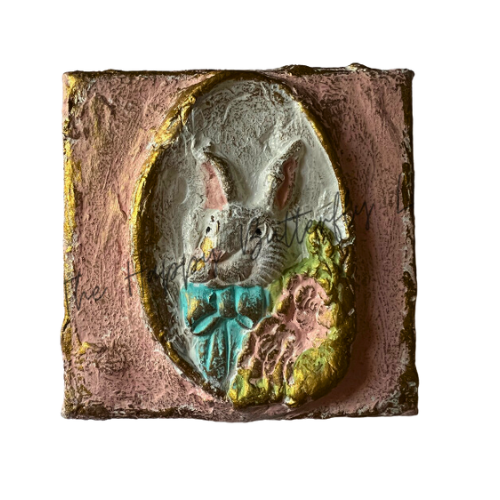 Vintage Bunny: Custom Design Mixed Media Canvas/Shelf Sitter