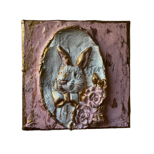 Vintage Bunny: Custom Design Mixed Media Canvas/ Shelf Sitter