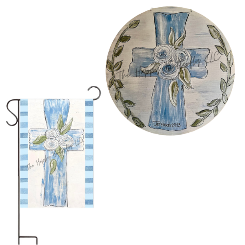 Serenity in Blue, Vintage Cross: Custom Year Round Door Hanger