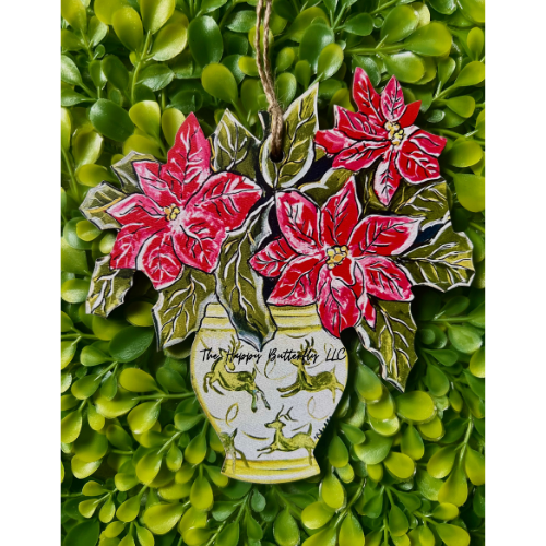 Red Poinsettia / Green Reindeer Vase | Multi-Use Custom Ornament