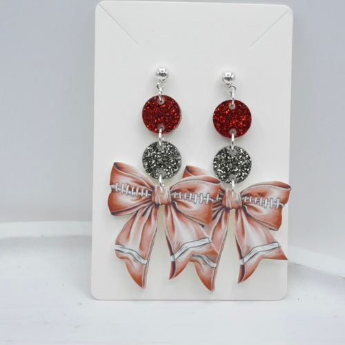 Football Bow Earrings with Team Colors