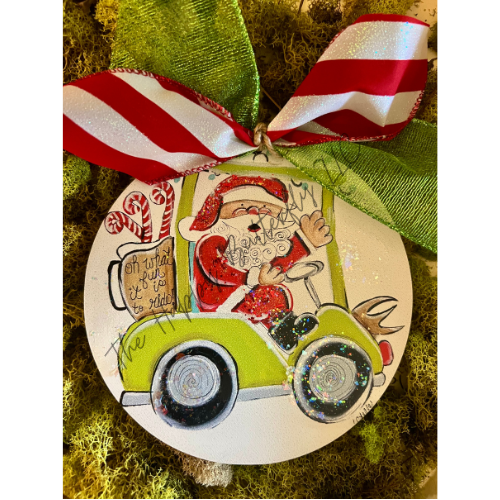 Santa on Golf Cart: Custom Christmas Ornament