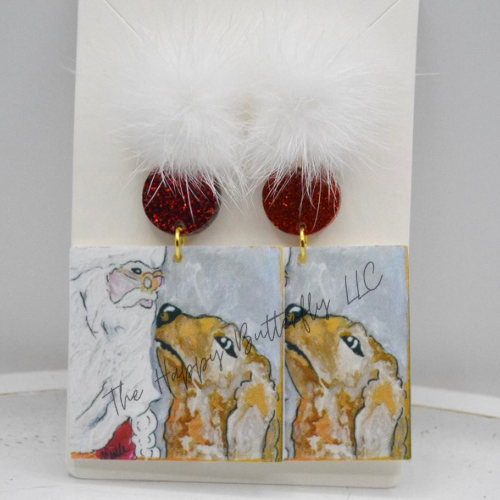 Santa and Dog: Custom Christmas Earrings