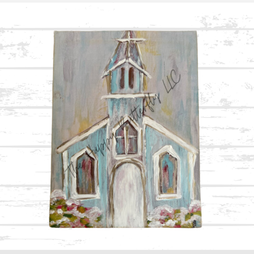 Aqua Country Church : Custom Design Wall Hanging