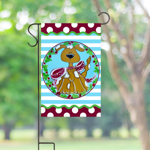 Garden Flags: Christmas, Puppy & Bow